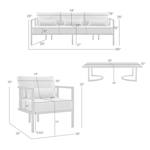 Armen Living Venice 4-Piece Modern Outdoor Patio Conversation Set Dark Gray