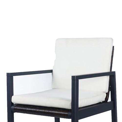 Benzara Outdoor Dining Chair Set of 2 Cushioned Seat White and Black
