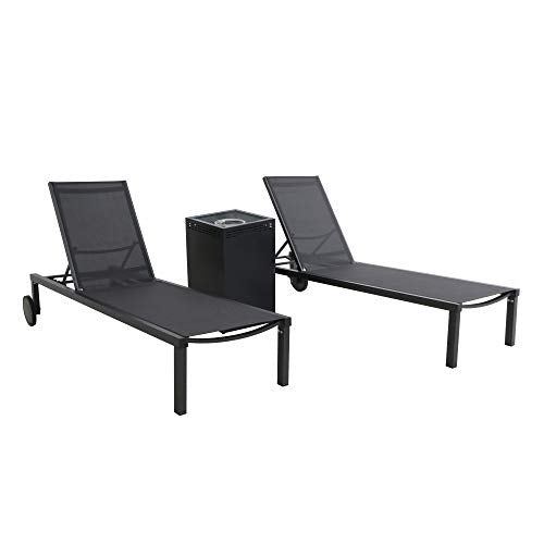 Hanover Windham 3 Piece Outdoor Fire Pit Set with 40,000 BTU Gas Fire Pit and 2 Chaise Lounge Chairs Grey