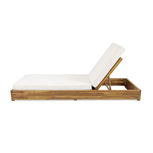 Christopher Knight Home Abraham Outdoor Acacia Wood Chaise Lounge Set of 4 Teak Finish + Cream