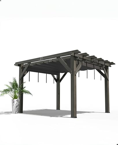 DEXSO 10' x 12' Cedar Wood Pergola with Retractable Shade Canopy Charcoal Gray