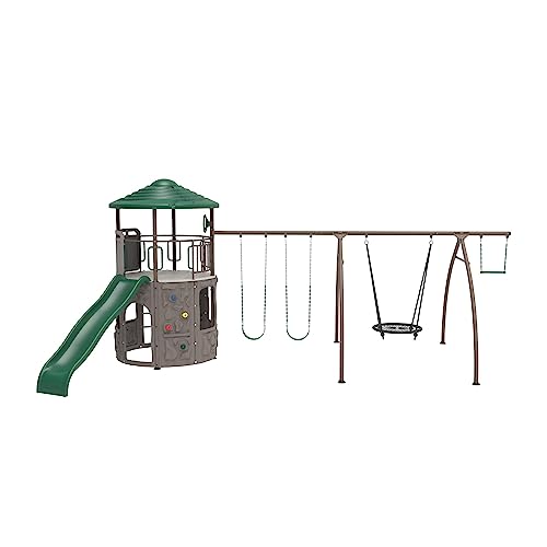 Lifetime Adventure Tower Swing Set Playset with Spider Swing Earthtone