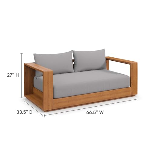 Modway Tahoe Acacia Wood Outdoor Patio Loveseat Natural Light Gray