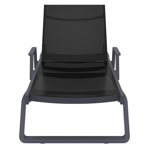 Compamia Tropic Arm Sling Chaise Lounge Dark Gray Frame Black Sling Grey