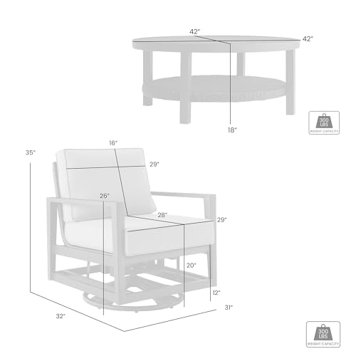 Armen Living Grand Modern Outdoor Patio Swivel Glide Seating Set, 3 Piece Black