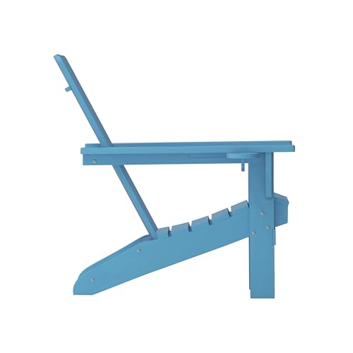 BizChair Adirondack Chairs Set of 4 with Cup Holders, Weather Resistant Poly Resin Blue