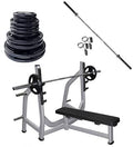 French Fitness Weight Plate Set w/ Olympic Bar 235 lbs + Bench Silver