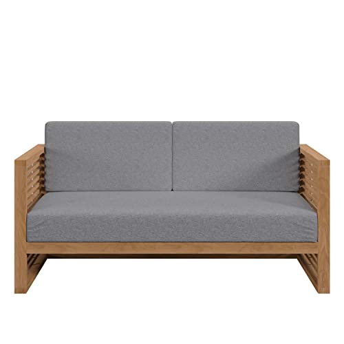Modway Carlsbad Modern Teak Wood/Fabric Patio Loveseat Natural Gray