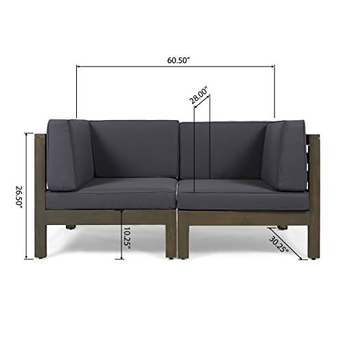Great Deal Furniture Outdoor Sectional Loveseat Set 2-Seater Acacia Wood Water-Resistant Cushions Gray Finish + Dark Gray