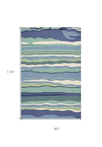 HomeRoots 8' x 10' Blue Green Abstract Waves Indoor Outdoor Area Rug