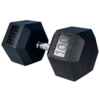 French Fitness Rubber Coated Hex Dumbbell Set 80-100 lbs Black