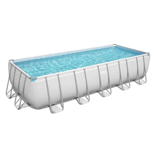Bestway Rectangular Metal Frame Above Ground Swimming Pool Set Gray