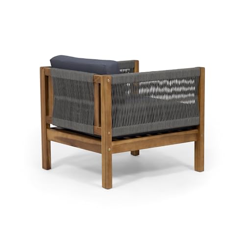 Benzara Outdoor Accent Chair Set of 2 Rope Weaving Teak Brown and Gray