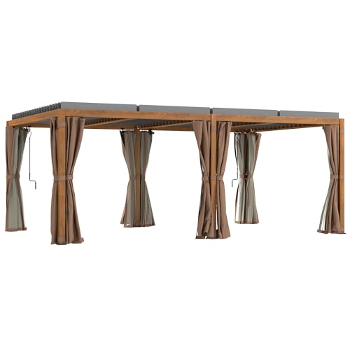 Outsunny 12' x 19' Louvered Pergola Hardtop Gazebo with Adjustable Roof Natural Wood