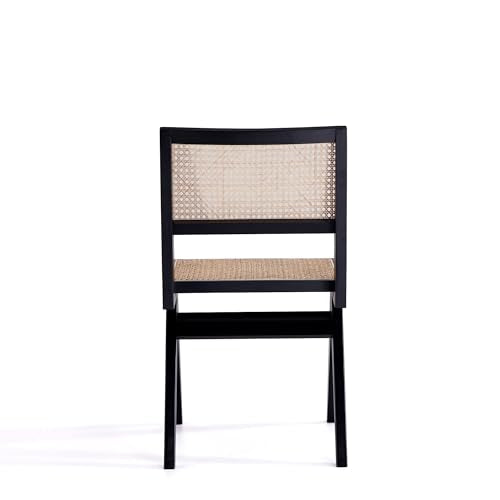 Manhattan Comfort Hamlet Rattan Wicker Cane Side Dining Chair Set of 4 Black/Natural
