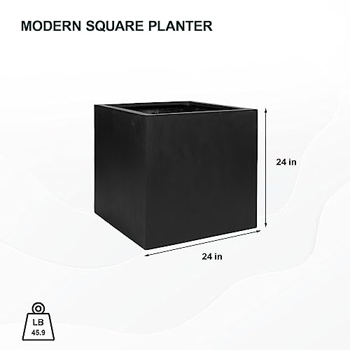 Pottery Pots Block XL Fiberstone Planter Extra Large 24 Inch Tall Black