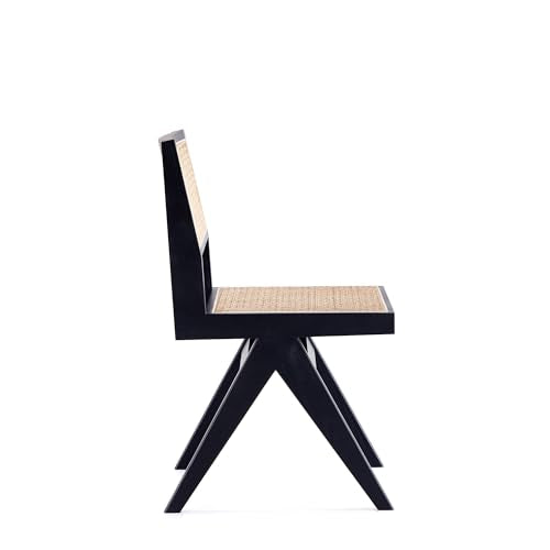 Manhattan Comfort Hamlet Rattan Wicker Cane Side Dining Chair Set of 4 Black/Natural