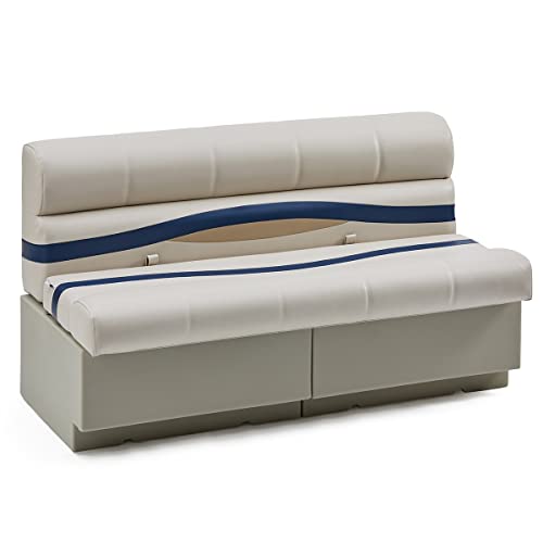 DeckMate Complete 55" Premium Pontoon Boat Seat Bench and Base Ivory Blue Tan