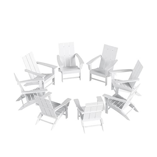WestinTrends 8-Piece Modern Poly Folding Adirondack Chair Set White