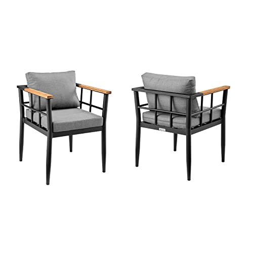 Armen Living Ezra Outdoor Patio Dining Chair Set of 2 Dark Grey