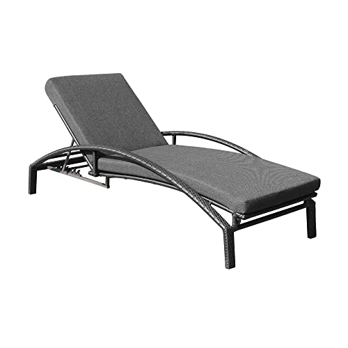 Armen Living Mahana Outdoor Patio Chaise Lounge Chair Black Aluminum and Wicker with Charcoal Cushion