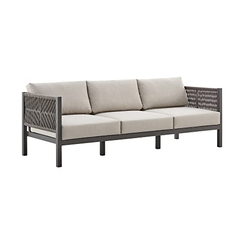 Armen Living Cuffay Modern Outdoor Patio Conversation Furniture Set Brown Aluminum and Taupe