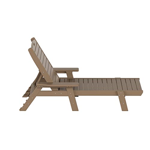 WestinTrends Malibu Poly Reclining Chaise Lounge Set with Table Weathered Wood