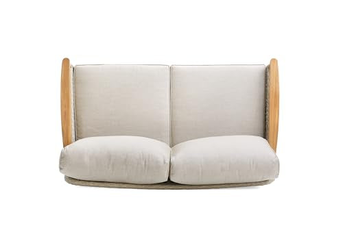 Winston August Loveseat Natural Teak Wood Driftwood Grid Weave Sunbrella Cast Ash
