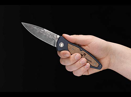 Böker Tirpitz Damascus Folding Knife 3-7/8" Straight Edge Blade Brown