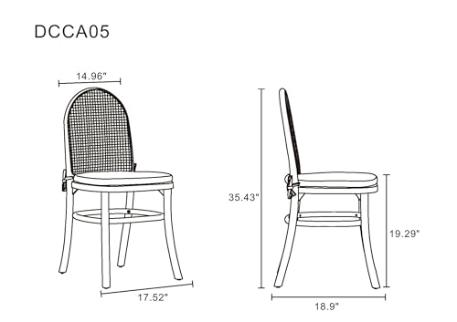 Manhattan Comfort Paragon Rattan Wicker Cane Side Outdoor Dining Chair Set of 4 with Grey Cushions