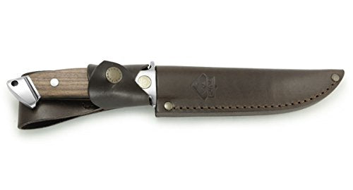 PUMA Cougar Damast Plumwood Hunting Knife with Leather Sheath Silver