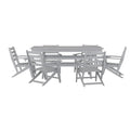 Flash Furniture Tolleson 7 PC Indoor-Outdoor Adirondack Dining Set, 72" Table & 6 Chairs with Cupholders, Gray