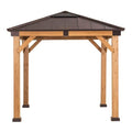 Sunjoy Hardtop Gazebo 9x9 ft Cedar Frame with Brown Steel Roof Natural Wood