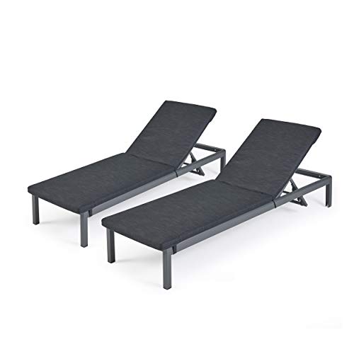 Great Deal Furniture Outdoor Chaise Lounge with Cushion Set of 2 Dark Gray