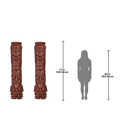 Design Toscano S/2 Grand Island Tiki Totem Statues Faux Woodtone Finish