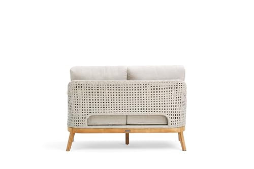 Winston August Loveseat Natural Teak Wood Driftwood Grid Weave Sunbrella Cast Ash