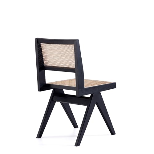 Manhattan Comfort Hamlet Rattan Wicker Cane Side Dining Chair Set of 4 Black/Natural