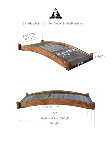 SamsGazebos Zen Japanese Style Wood Garden Bridge 6' Brown