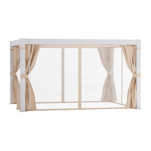 COSIEST 10'×13' Louvered Aluminum Pergola with Adjustable Roof & Curtains White