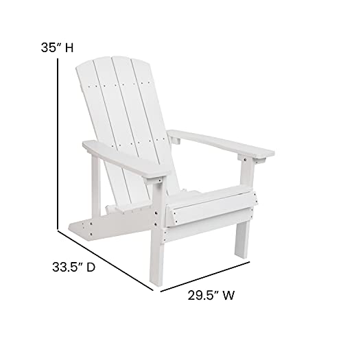 Merrick Lane Ayala Adirondack Chairs & Fire Pit - 4 Pack White Poly Resin Chairs with Black Star and Moon Fire Pit