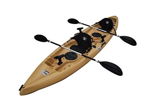 BKC TK181 12.5' Tandem Sit On Top Kayak W/ 2 Soft Padded Seats, Paddles, 7 Rod Holders - Desert