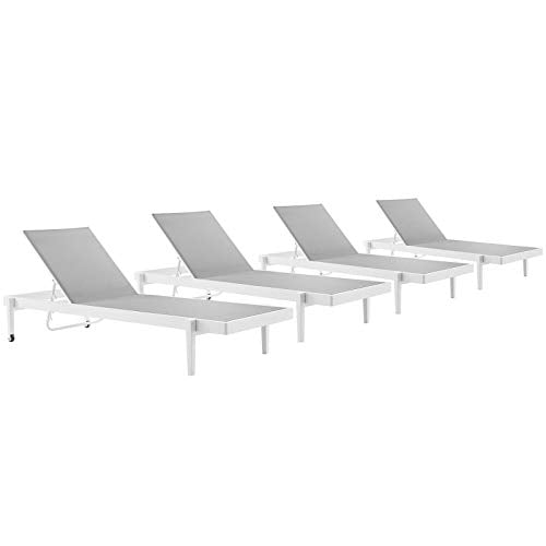 Modway Charleston Set Four Chaise Lounge Chairs White Gray