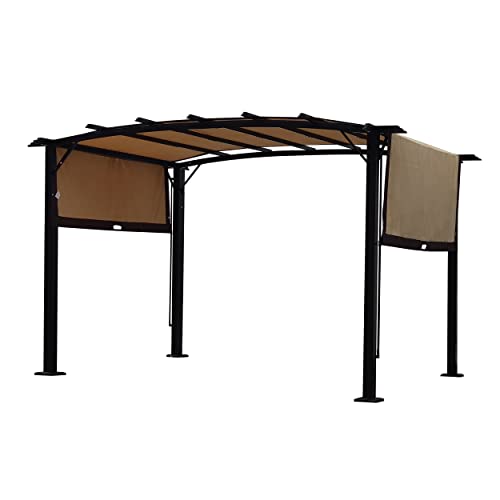 ANTSKU 12' x 9' Outdoor Pergola with Retractable Canopy Black Beige