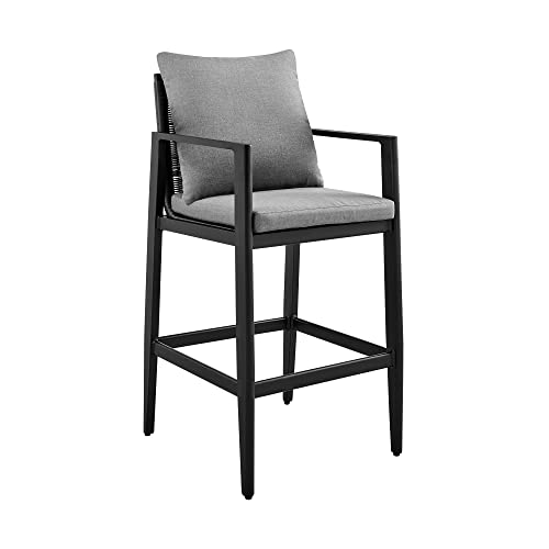 Armen Living Grand Modern Outdoor Patio Bar Table and Stools Set 5 Piece Black
