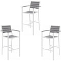 Home Square 3 Piece Aluminum Patio Bar Stool Set Gray and White