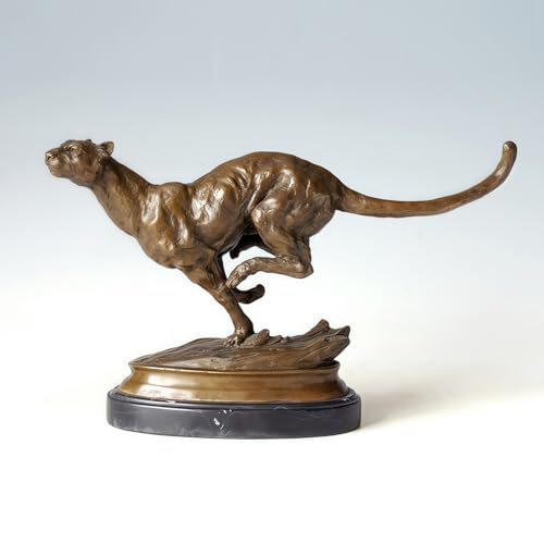 FENGSHUI-CAISHEN Pure Copper Cheetah Statue Brown