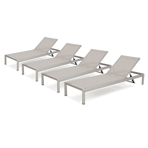 Christopher Knight Home Cape Coral 4-Pc Outdoor Mesh Chaise Lounge Set Grey