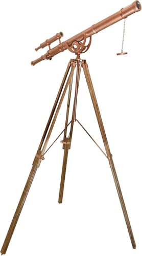 Antiqueex Vintage Handmade Brass Telescope with Teak Tripod Shiny Copper Finish