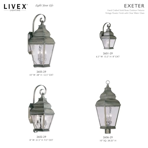 Livex Exeter Collection 2606-01 Transitional Three Light Post-Top Lantern Antique Brass