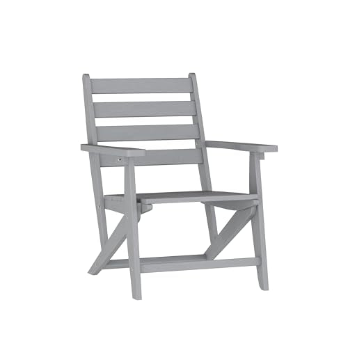 Flash Furniture Tolleson 7 PC Indoor-Outdoor Adirondack Dining Set, 72" Table & 6 Chairs with Cupholders, Gray